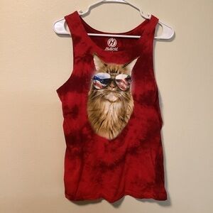 Hybrid Brand unisex cat with American flag‎ sunglasses size medium tye dyed tank